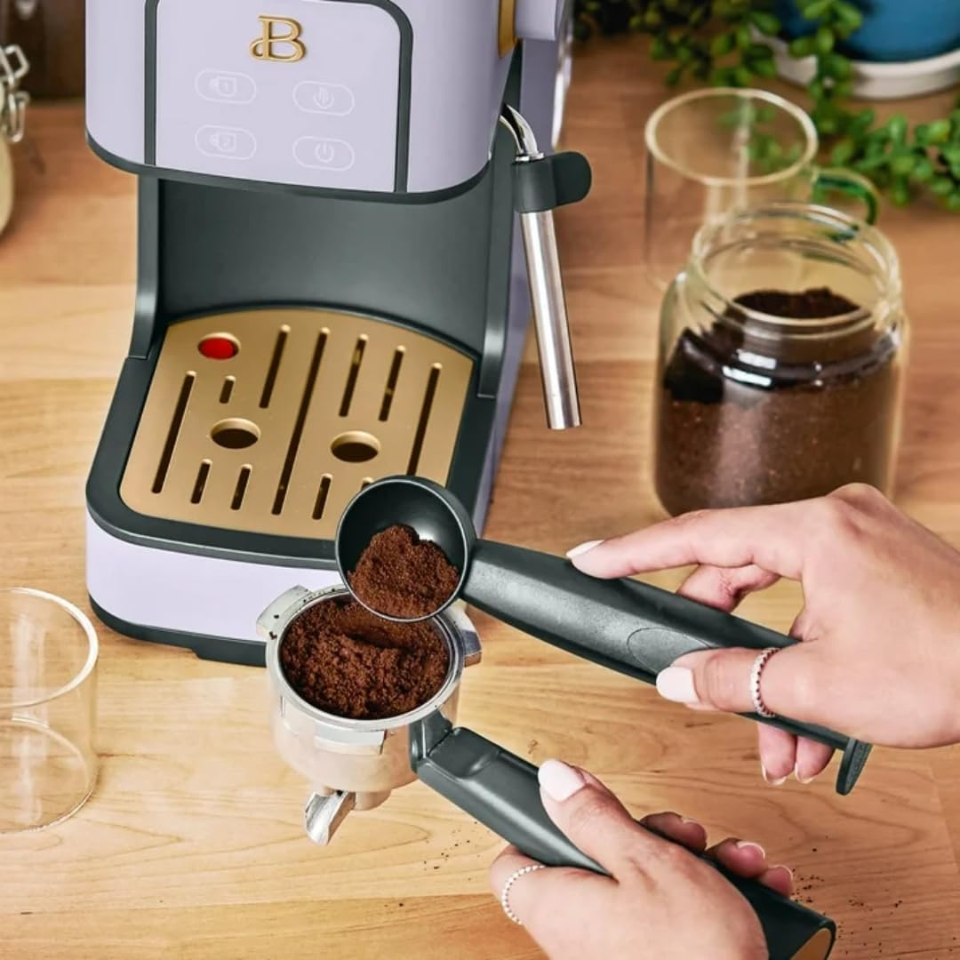 Beautiful Slim Espresso Maker by Drew Barrymore – 20‑Bar Pressure, Dual‑Spout 52 mm Portafilter, 50 oz Removable Tank, 2‑in‑1 Steam Wand & Touch Controls (Lavender)