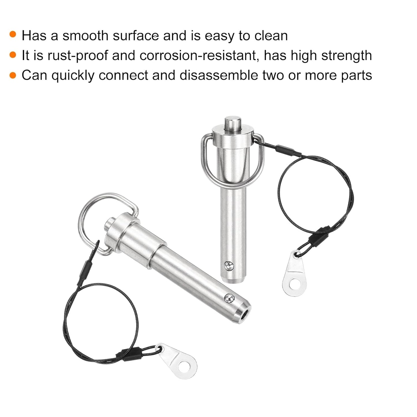 uxcell 1 Pcs Quick Release Pin, 1/2" x 2.52"(Dia. x L) Push-Button Ball Locking Pin 304 Stainless Steel Ring Handle Locking Pin with Wire for Audio Bimini Top Marine, Silver