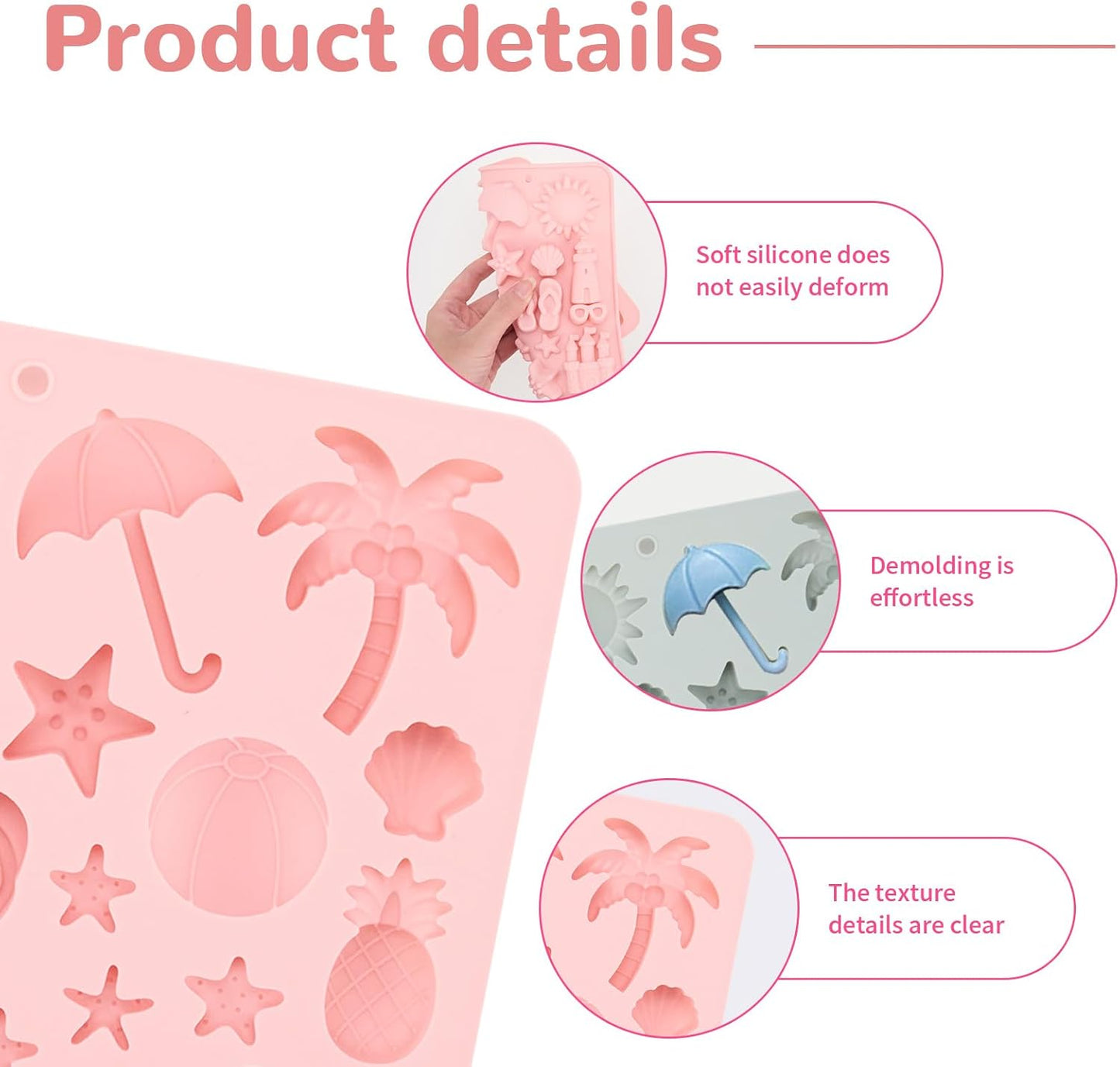 2 Pcs Summer Beach Chocolate and Fondant Silicone Molds, DIY Candy Sandcastles for Parties (Pink and Blue)