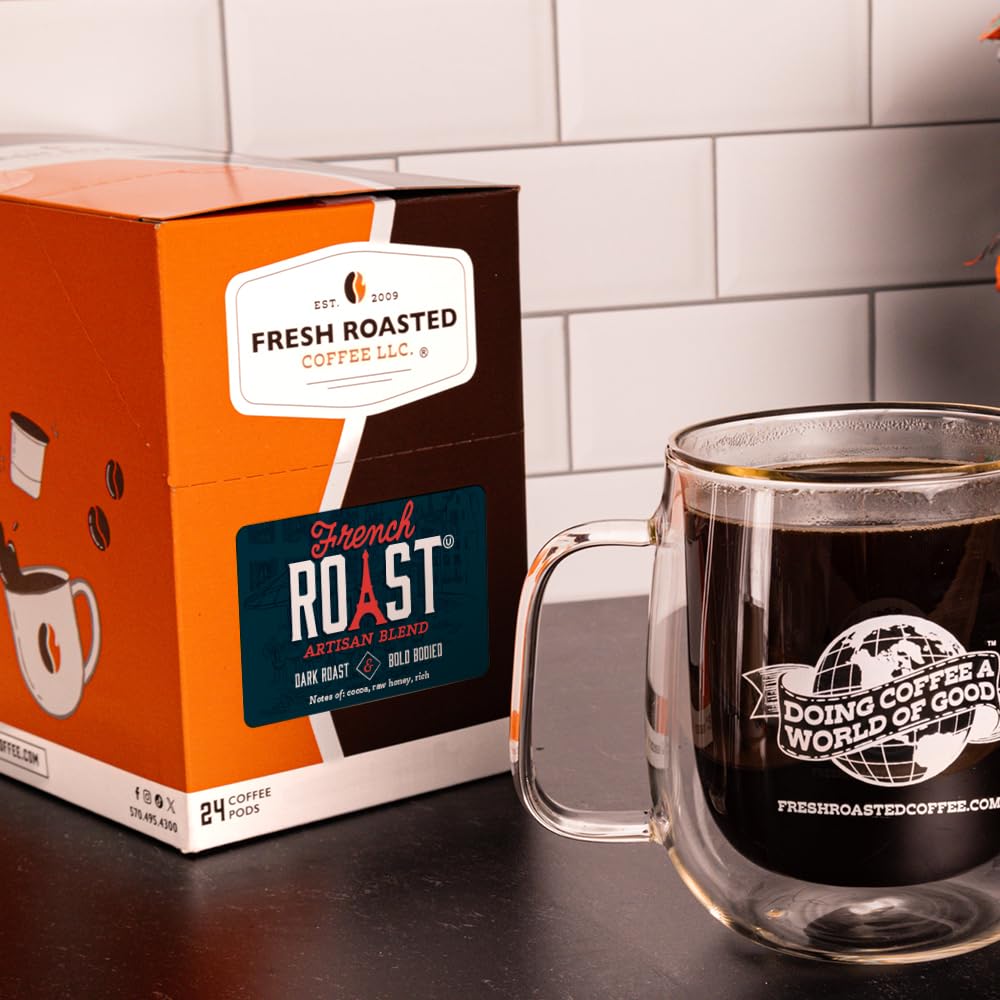 Fresh Roasted Coffee, French Roast, Dark, 24 Pods for K Cup Brewers