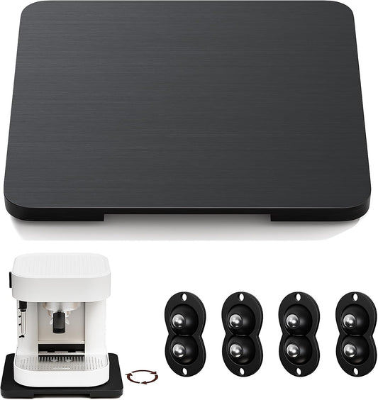 GuanQiao 360° Rotation Appliance Slider for Coffee Maker & Heavy Kitchen Appliance, Bamboo Rolling Tray for kitchen Counter, Sliding Tray with Premium Wheels (Black, 13.9"×11.6")