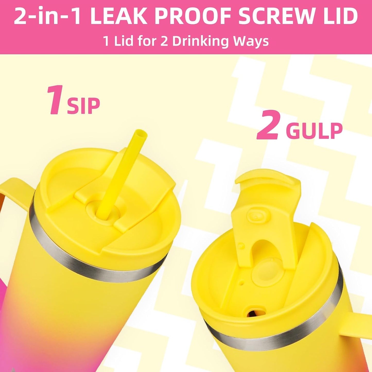 BJPKPK Insulated Tumbler with Handle, 30oz Insulated Tumblers with Lid and Straw, Stainless Steel Metal Water Bottles, Coffee Travel Mugs, Cups, Pink & Yellow Rose