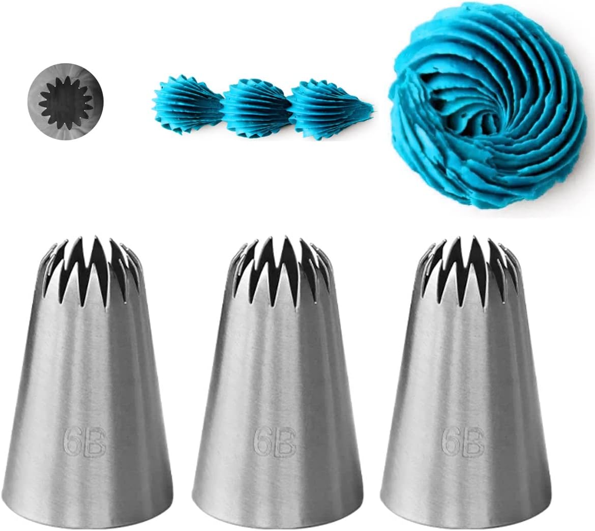 6B Piping Tip Large,Star Icing Tip 6B for Eclairs,Churros,Meringue,Cake Cupcake Cookie Decorating,3 Pcs