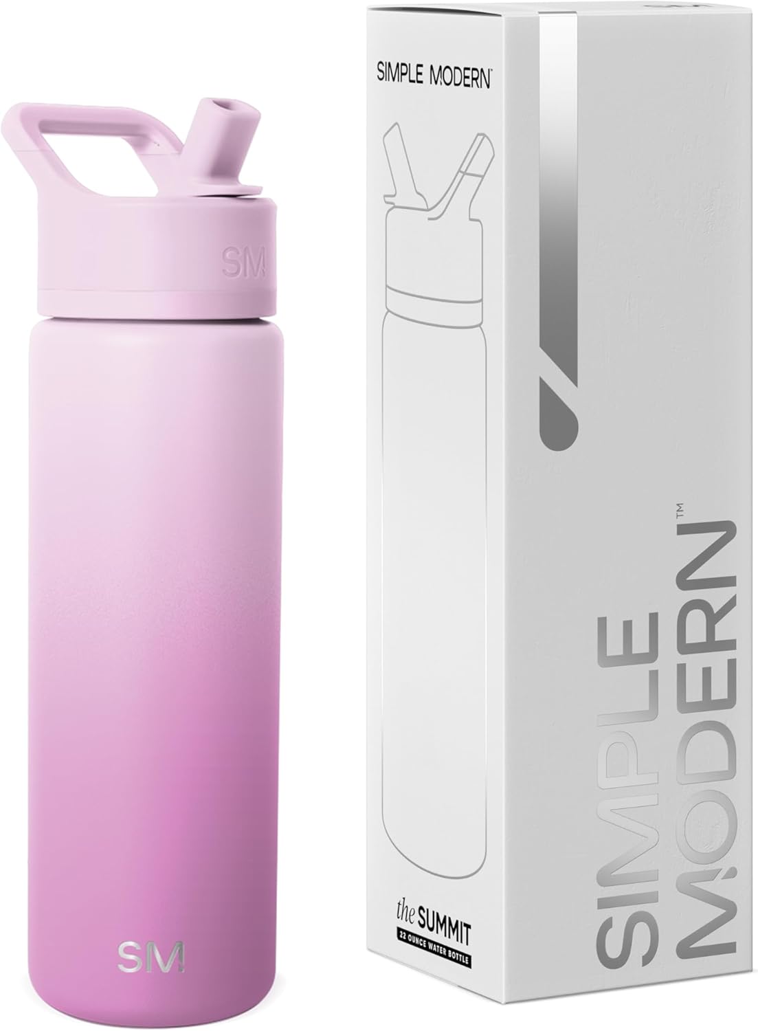 Simple Modern Water Bottle with Straw Lid | Vacuum Insulated Stainless Steel Metal | Reusable Leak Proof BPA-Free Cup for School | Summit Collection | 22oz, Violet Dreams