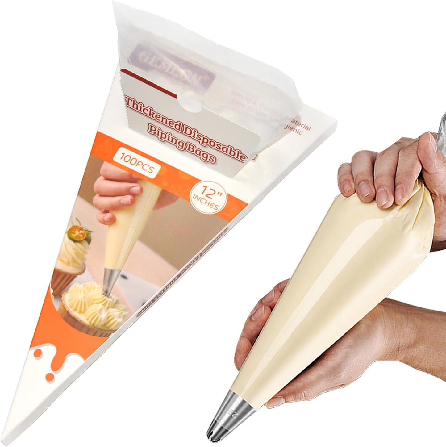 GEMLON Disposable Piping Bags – 12 Inch Clear Pastry Bags (100PCS) for Cake & Cookie Decorating, Anti-Burst Icing Bags for Frosting, Chocolate & Royal Icing – Durable Plastic Baking Supplies