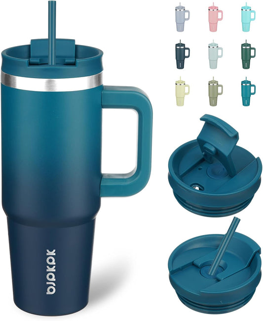 BJPKPK Tumbler With Handle And Straw 30oz Insulated Tumbler Cups With Lid Stainless Steel Travel Coffee Mug,Indigo Black