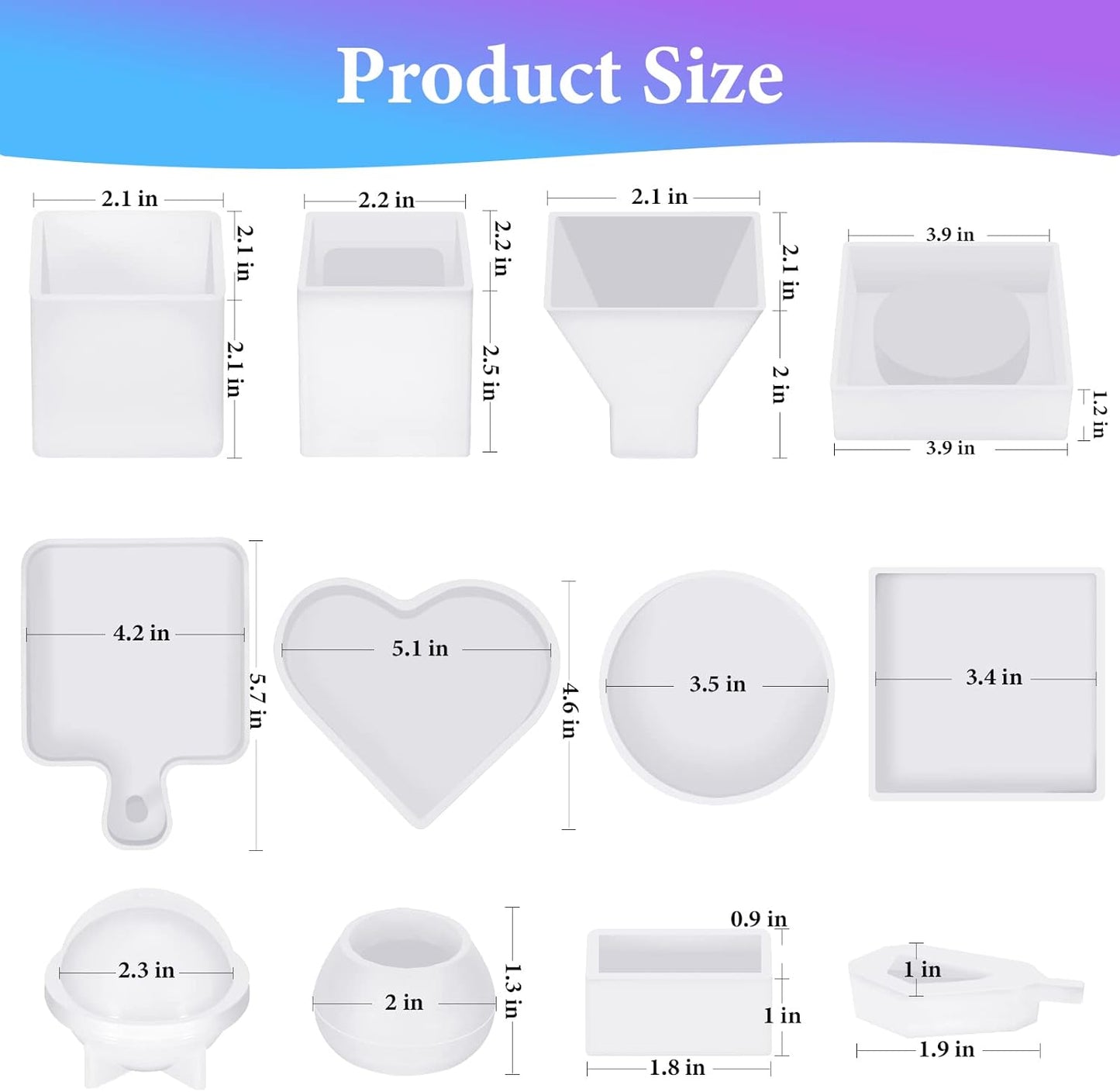 KISREL Resin Molds Kit 12PCS, Epoxy Resin Silicone Molds, Resin Mold Including Cube, Pen Container, Pyramid, Tray, Love, Round, Square, Ball, Flowerpot, Cuboid, Crystal