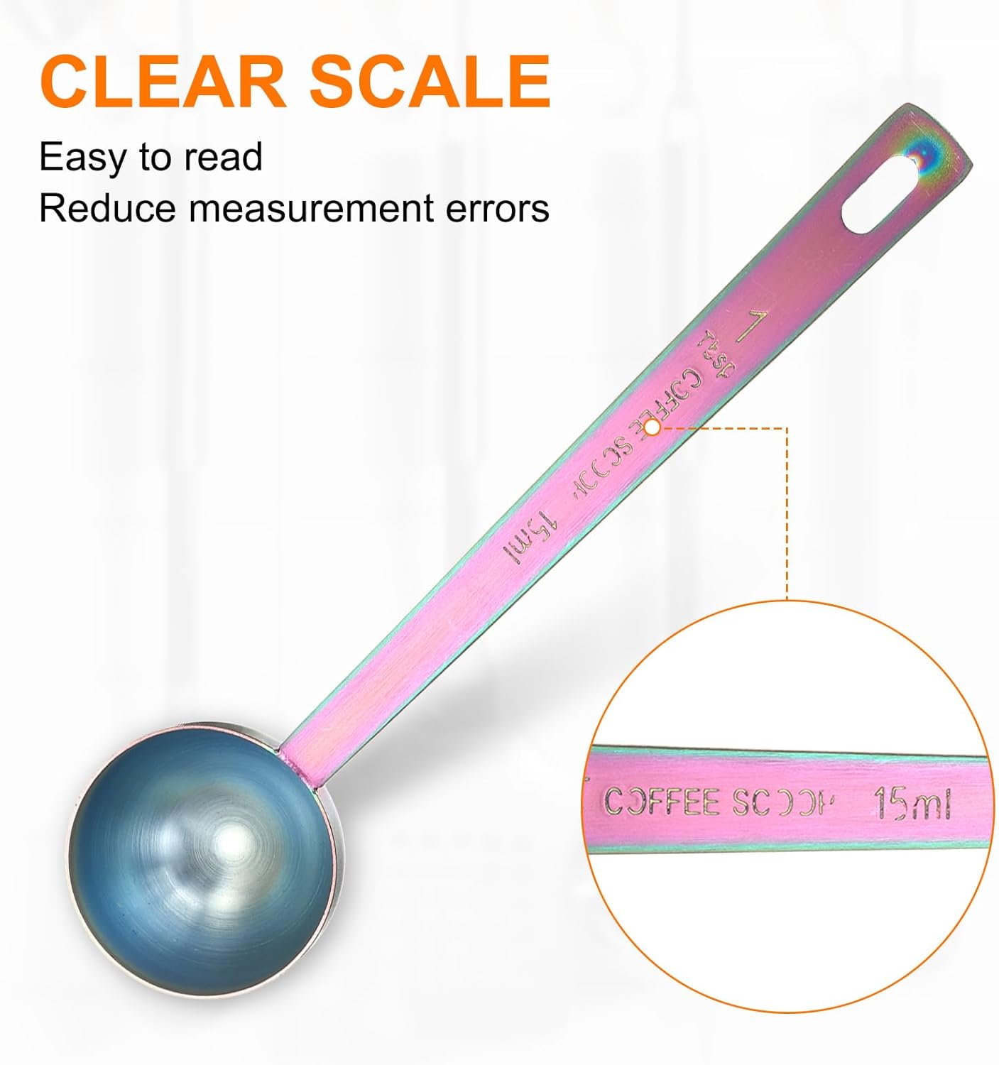 HARFINGTON 2pcs Coffee Scoop Spoon 1tbsp (3tsp, 15ml) 304 Stainless Steel Long Handle Teaspoon/Tablespoon Measuring Spoons Scoops for Tea Sugar Kitchen, Multicolor