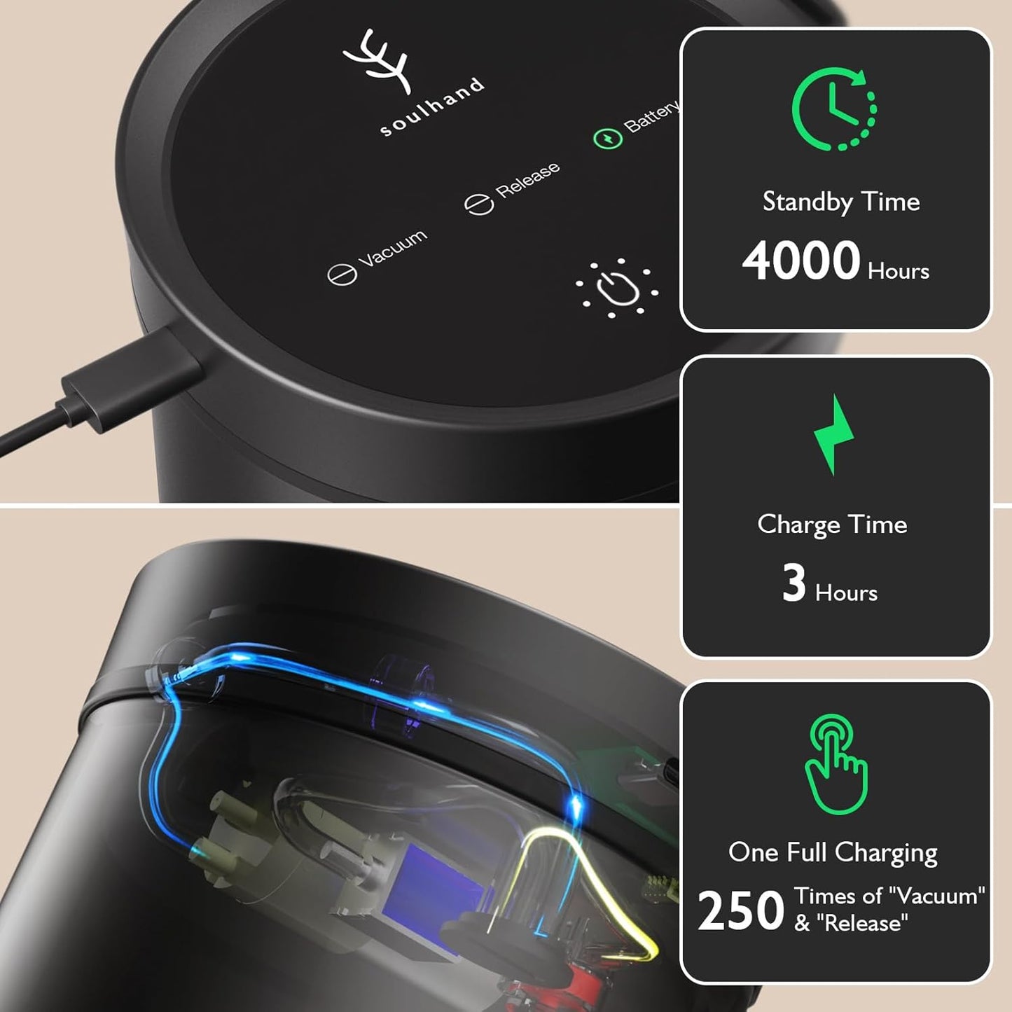 SOUL HAND Vacuum Coffee Canister, Airtight Sealed Coffee Canister Automatic Vacuum Stainless Steel Coffee Containers, Coffee Bean Storage Container for Coffee/Food Storage 1.6 L