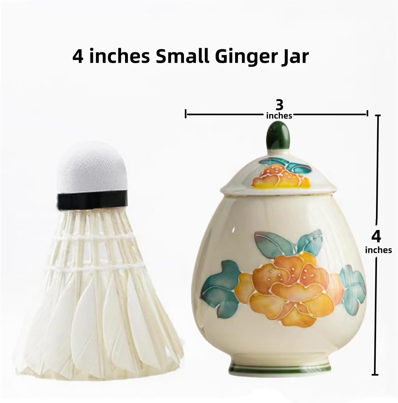 flowers Small Ginger Jar - 4 inches yellow decorative Ceramic Ginger jars with Lid， chinoiserie gift small jars for Home decor/jewelry/Tea/coffee beans/Storage