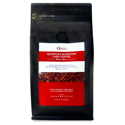 Quantum Organic Whole Roasted Coffee Beans - Medium Roast, From Guji Region of Ethiopia, Crafted for Optimal Health Benefits, Sweet & Fruity, Well-Balanced, Gluten Free, Sustainable, Non-GMO - 1 Pound