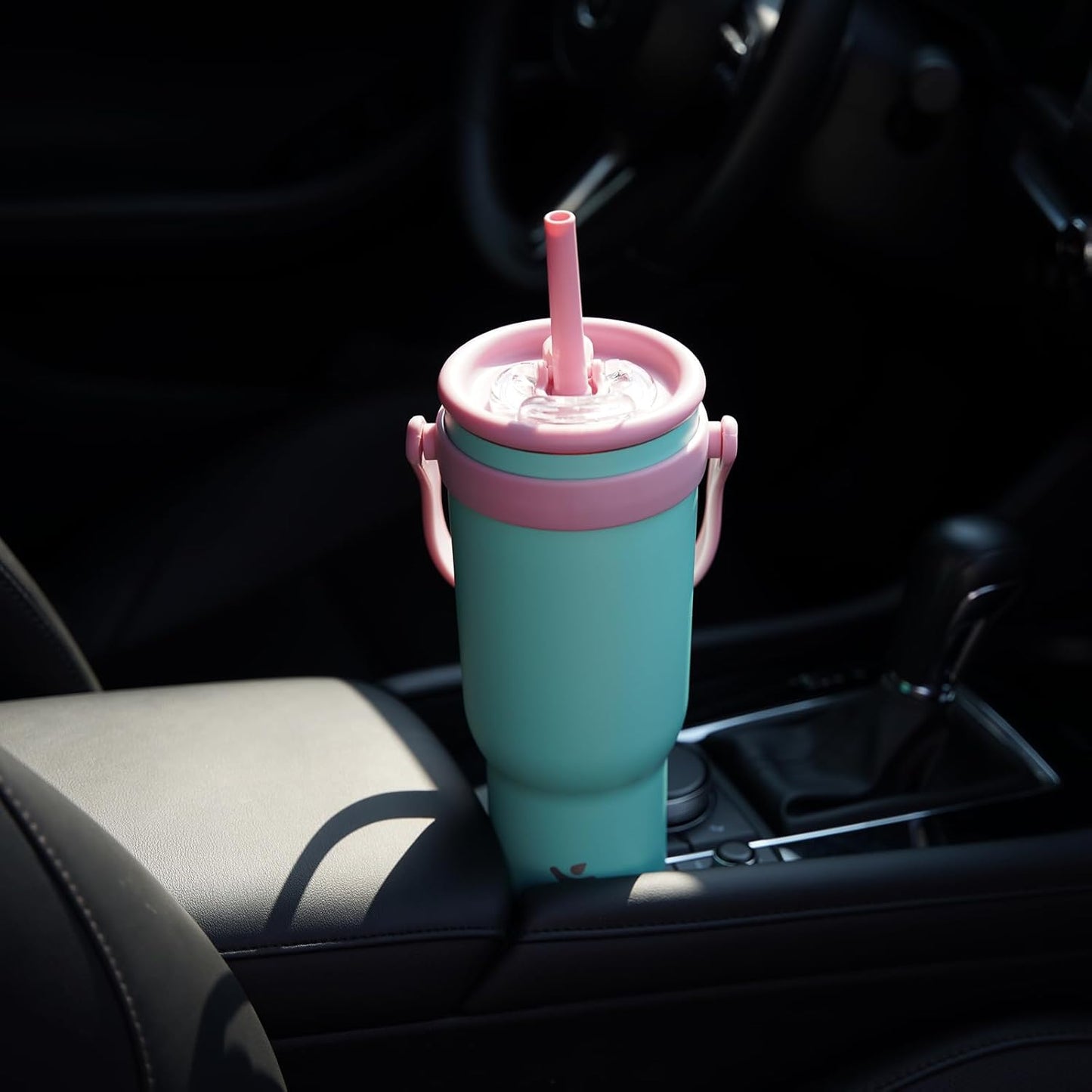 30 oz Tumbler with Side Handle, Insulated Water Bottle with Straw and 2 in 1 Lid, Stainless Steel Cup Travel Coffee Mug for Sports Office Gym,Ice Blue