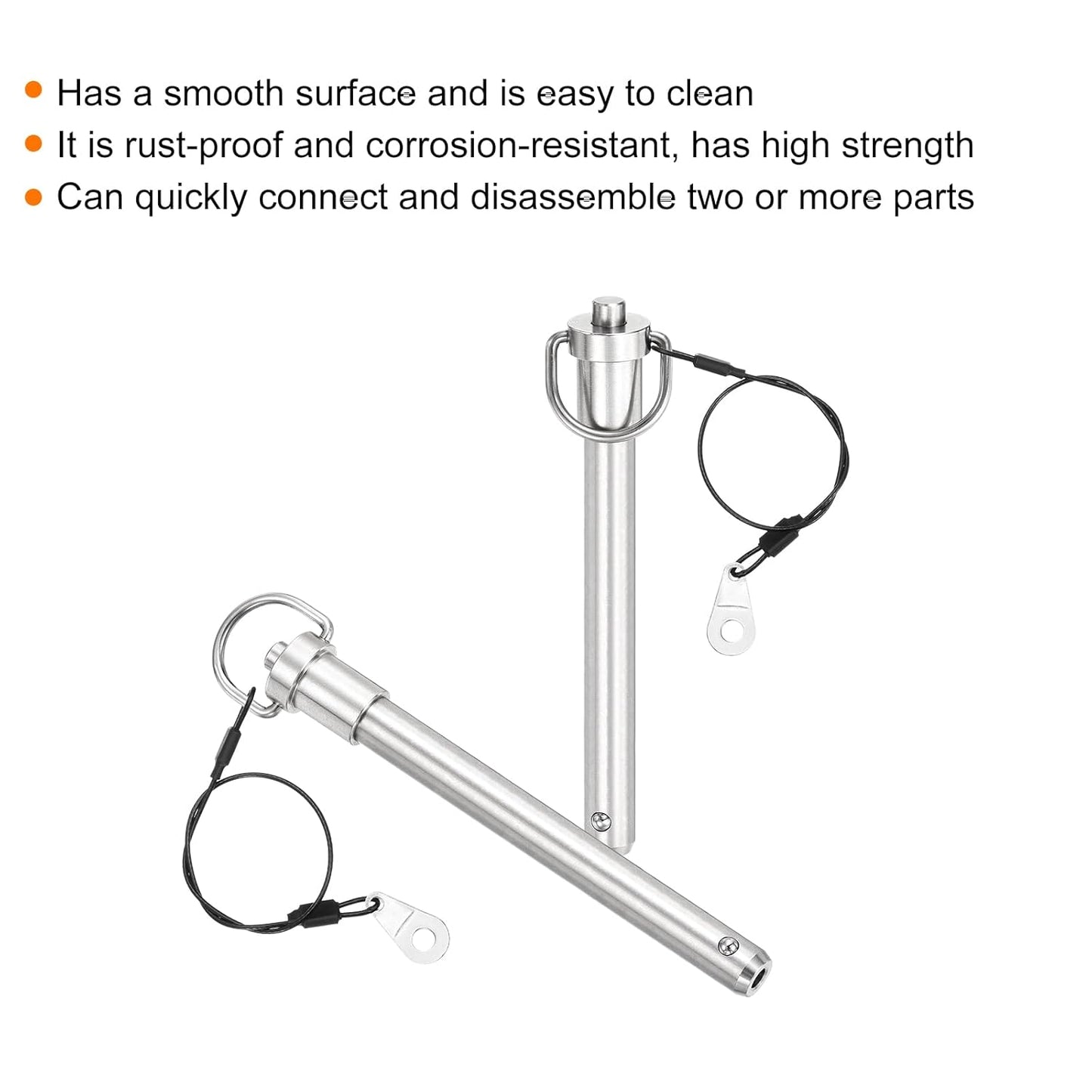 uxcell 1 Pcs Quick Release Pin, 1/2" x 4"(Dia. x L) Push-Button Ball Locking Pin 304 Stainless Steel Ring Handle Locking Pin with Wire for Audio Bimini Top Marine, Silver