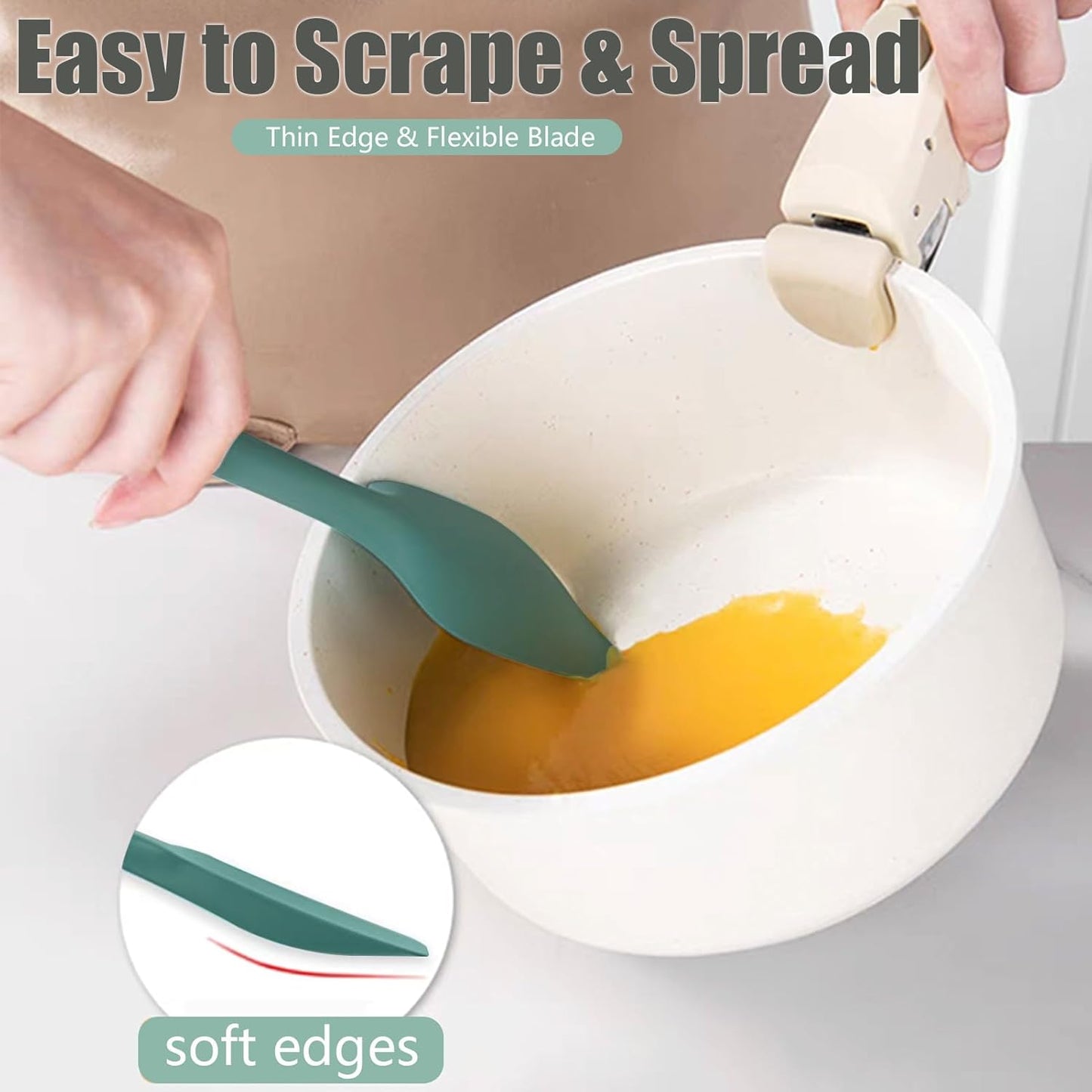 Silicone Spatula, 4-Pack Silicone Set Heat Resistant for Non Stick,Food Grade Cookware with Stainless Steel for Mixing,Cooking,Baking,Flipping,Spreading,Lifting,Serving,BPA Free,Dishwasher Safe(Green)