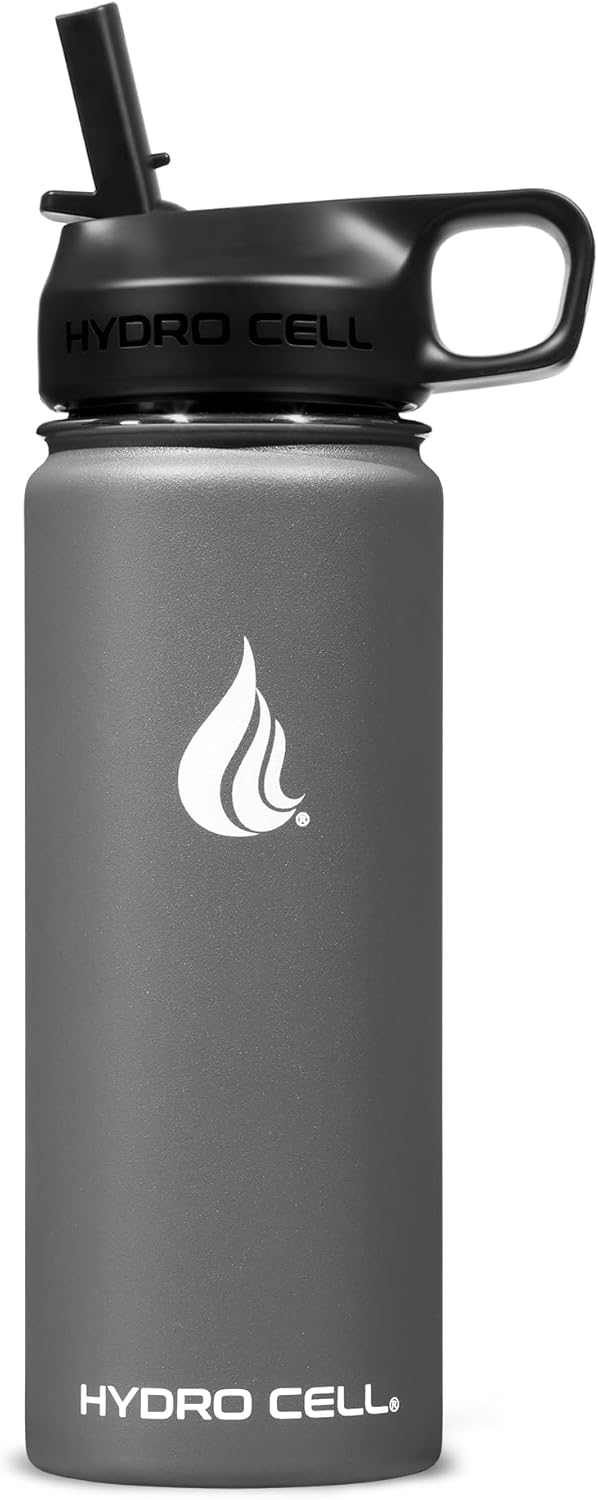 HYDRO CELL Stainless Steel Insulated Water Bottle with Straw - For Cold & Hot Drinks - Metal Vacuum Flask with Screw Cap and Modern Leakproof Sport Thermos for Adults (Graphite 18oz)