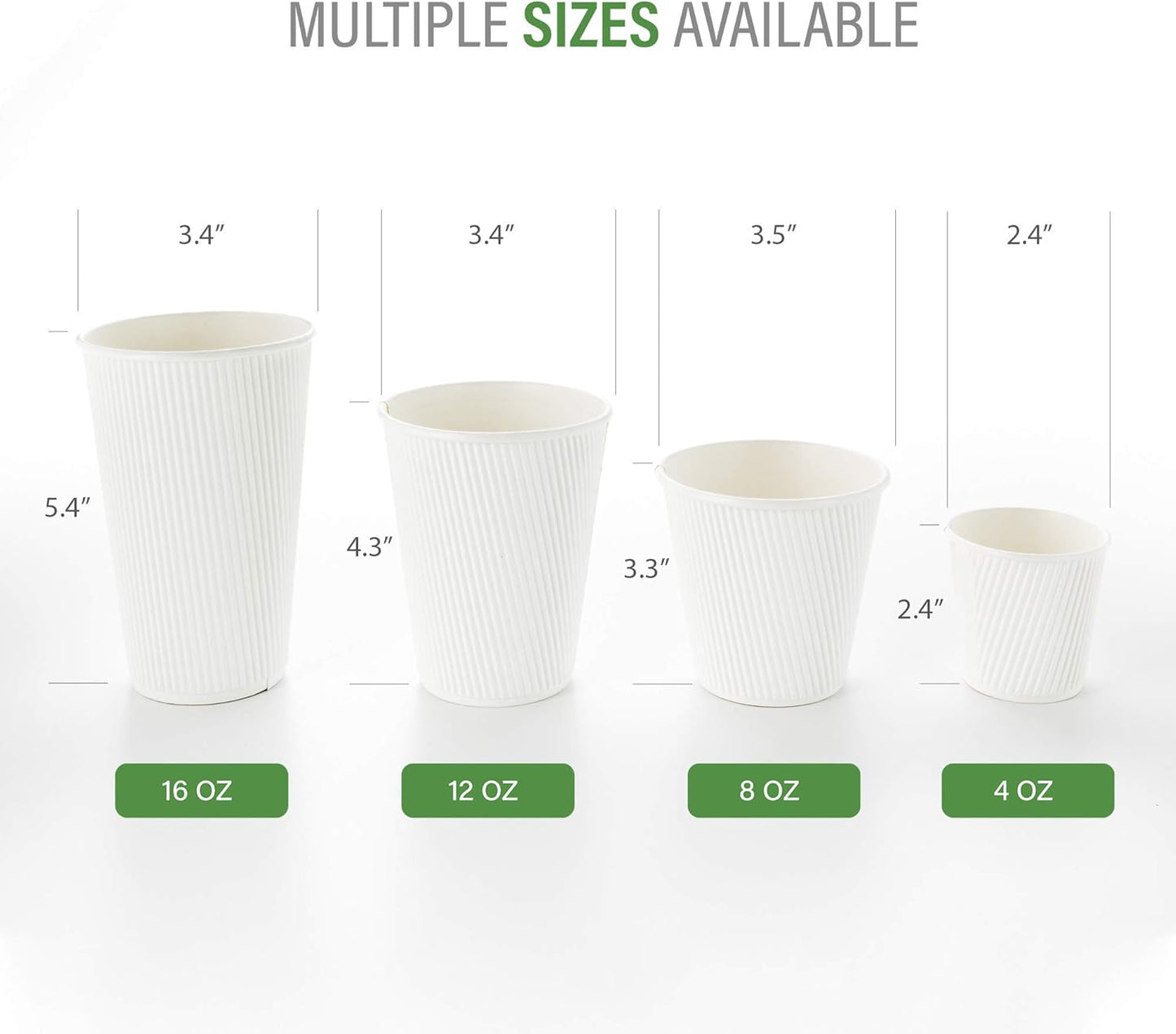 500-CT Disposable White 4-OZ Hot Beverage Cups with Ripple Wall Design: No Need for Sleeves - Perfect for Cafes - Eco-Friendly Recyclable Paper - Insulated - Wholesale Takeout Coffee Cup