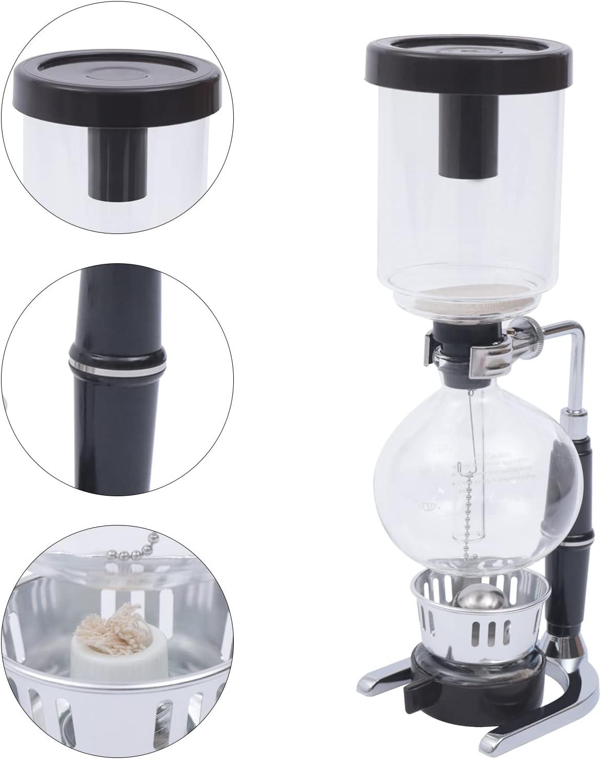 Vacuum Coffee Pot, 5 Cups(500ml), Siphon Syphon Coffee Maker, Borosilicate Glass, Stainless Steel, Black