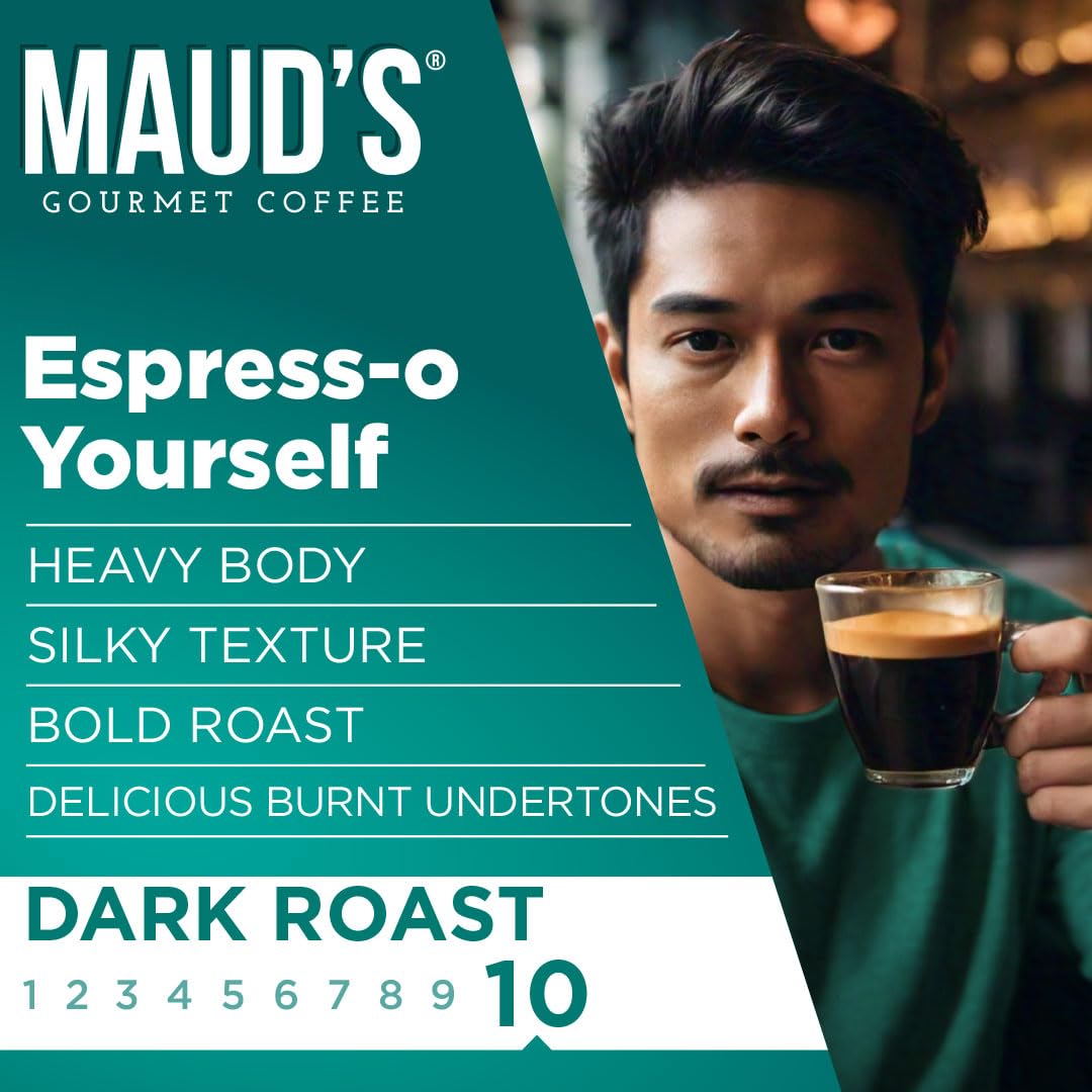 Maud's Espresso Coffee Pods, 200 ct, Dark Roast in Recyclable Single Serve Pods – 100% Arabica Coffee, Compatible with Keurig K Cups Maker