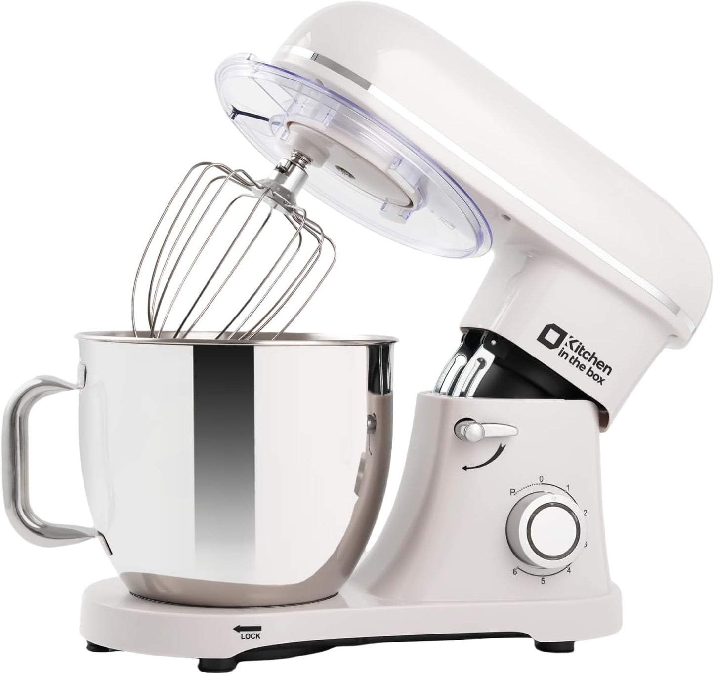 Kitchen in the box Stand Mixer - 900 Watt Heavy Dough Standing Mixers with 6.5 Quart Mixing Bowl, Tilt-head, Dough Hook, Whisk, Flat Beater and Splash Guard (White)
