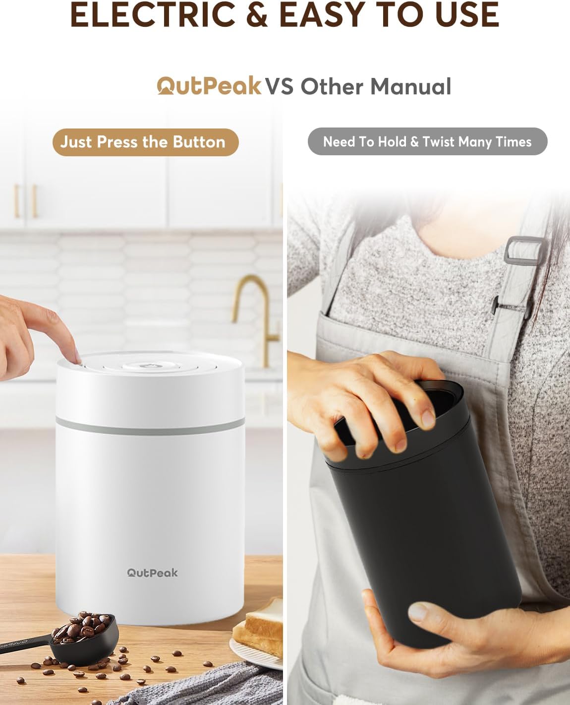 OUTPEAK Neo 2025 Kilo Auto Vacuum Coffee Canister, 1.5L Capacity for 17.6oz of Coffee Beans, One-Button Operation, Stainless Steel Coffee Storage Container with Scoop (Barista Champion's Choice)