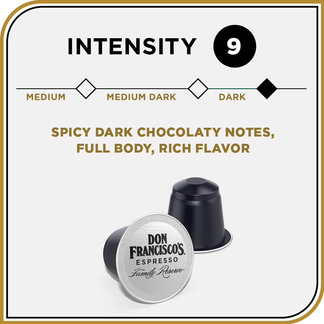 Don Francisco's Clasico Espresso Pods: 40 Recyclable Aluminum Capsules, Intensity 9 Dark Roast, Compatible with Nespresso Original Line Machines - Bold Cuban-Style with Spicy Chocolate Notes