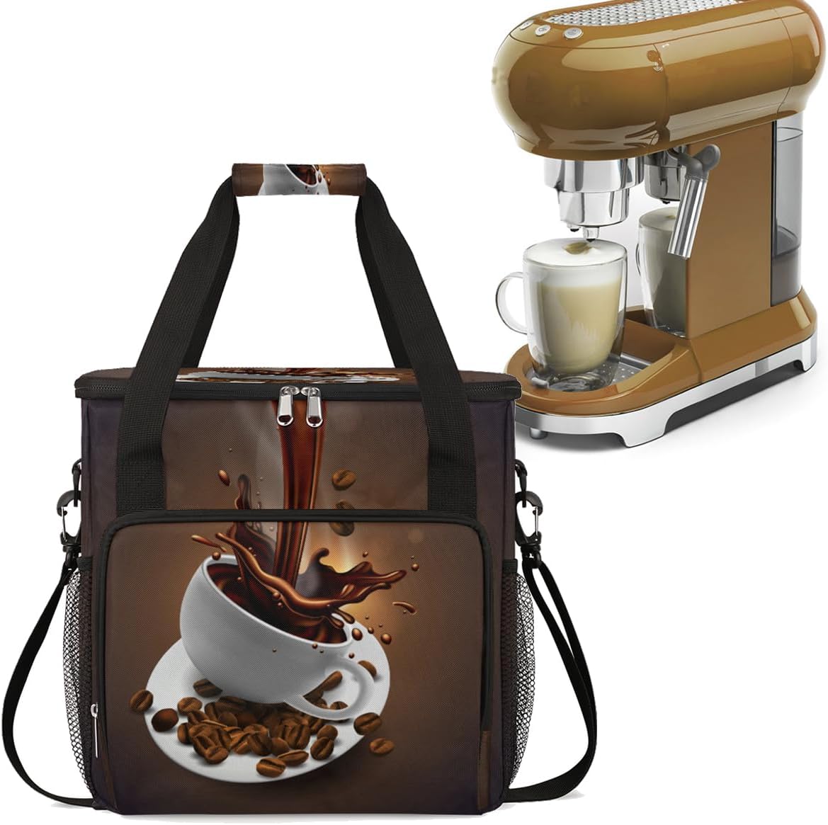 cfpolar Coffee Maker Storage Bag, Waterproof Travel Carrying Storage Tote Bag Organizer Case, Compatible with K-Mini or K-Mini Plus, And Suitable for Other Accessories， With Pockets for K-Cup Pods