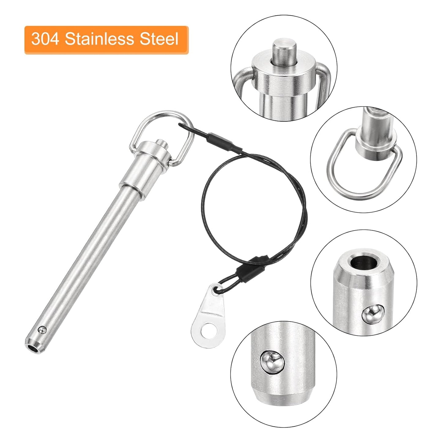 uxcell 2 Pcs Quick Release Pin, 3/8" x 3" (Dia. x L) Push-Button Ball Locking Pin, 304 Stainless Steel, Silver