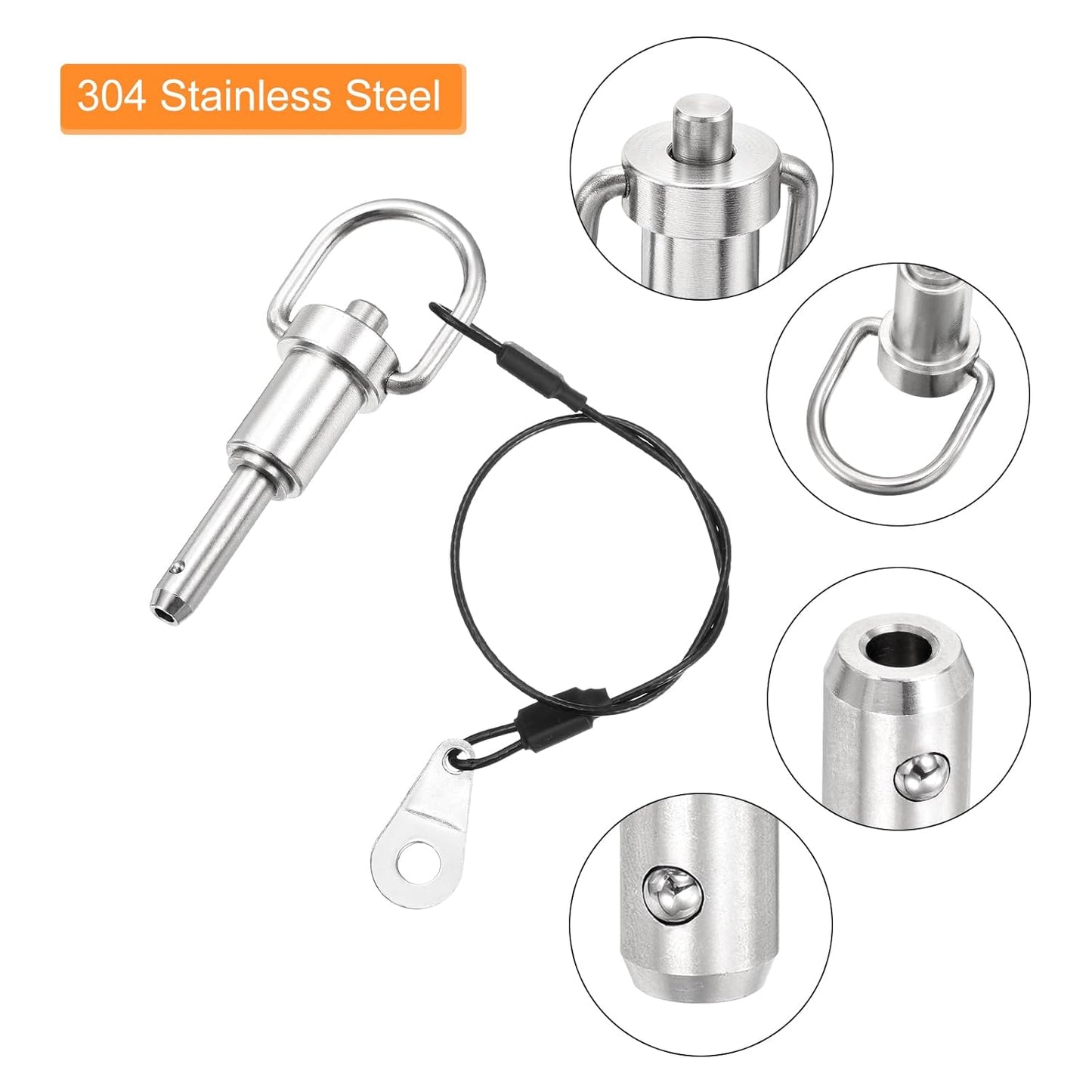 uxcell 1 Pcs Quick Release Pin, 1/4" x 0.6" (Dia. x L) Push-Button Ball Locking Pin, 304 Stainless Steel, Silver