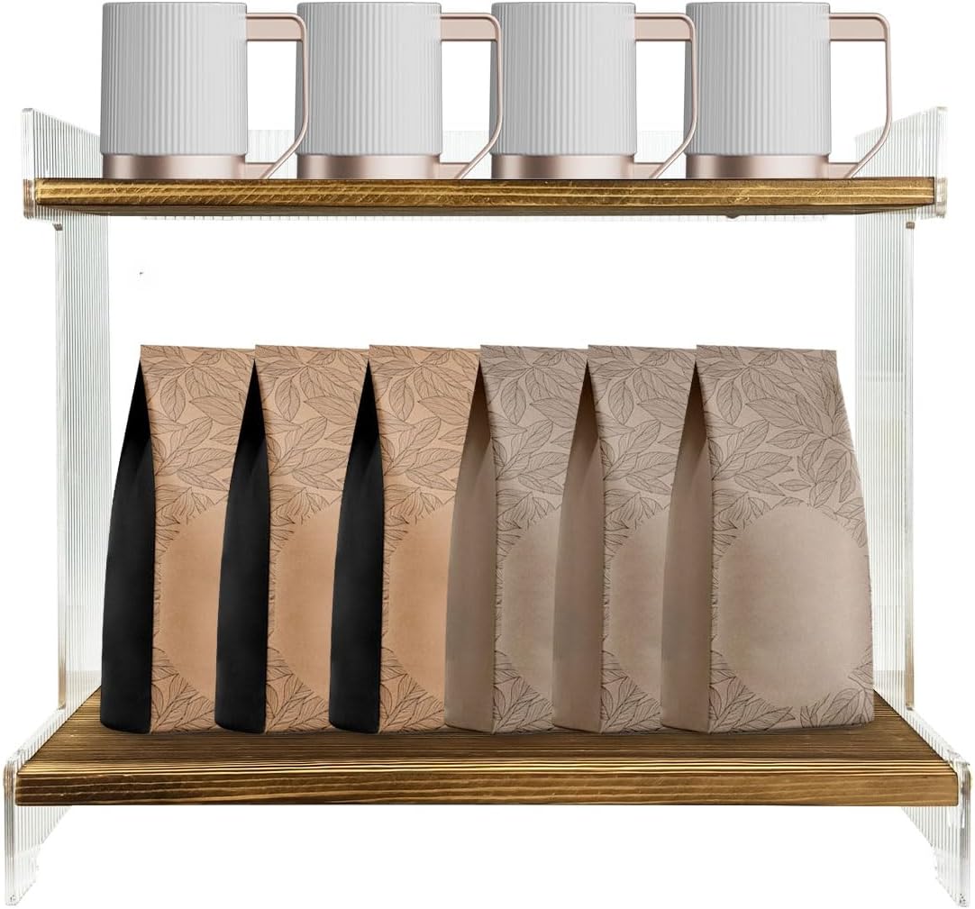 Coffee Bar Organizer,2 Tier Coffee Station, Home Storage Cups for Kitchen Countertop, Holds Cups, Coffee Beans, Placing Mugs