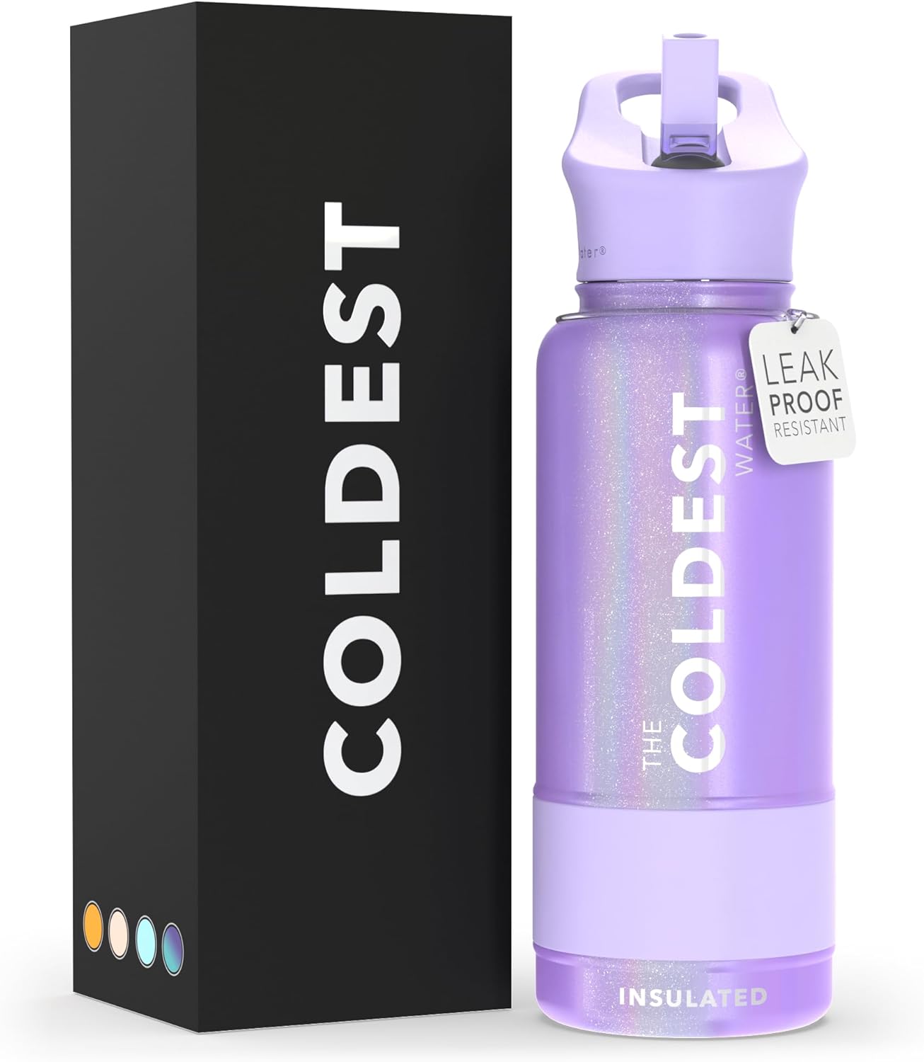 Coldest Insulated Water Bottle with Straw Lid - Stainless Steel Metal Insulated Bottle for Men & Women (Purple Glitter, 32 oz)