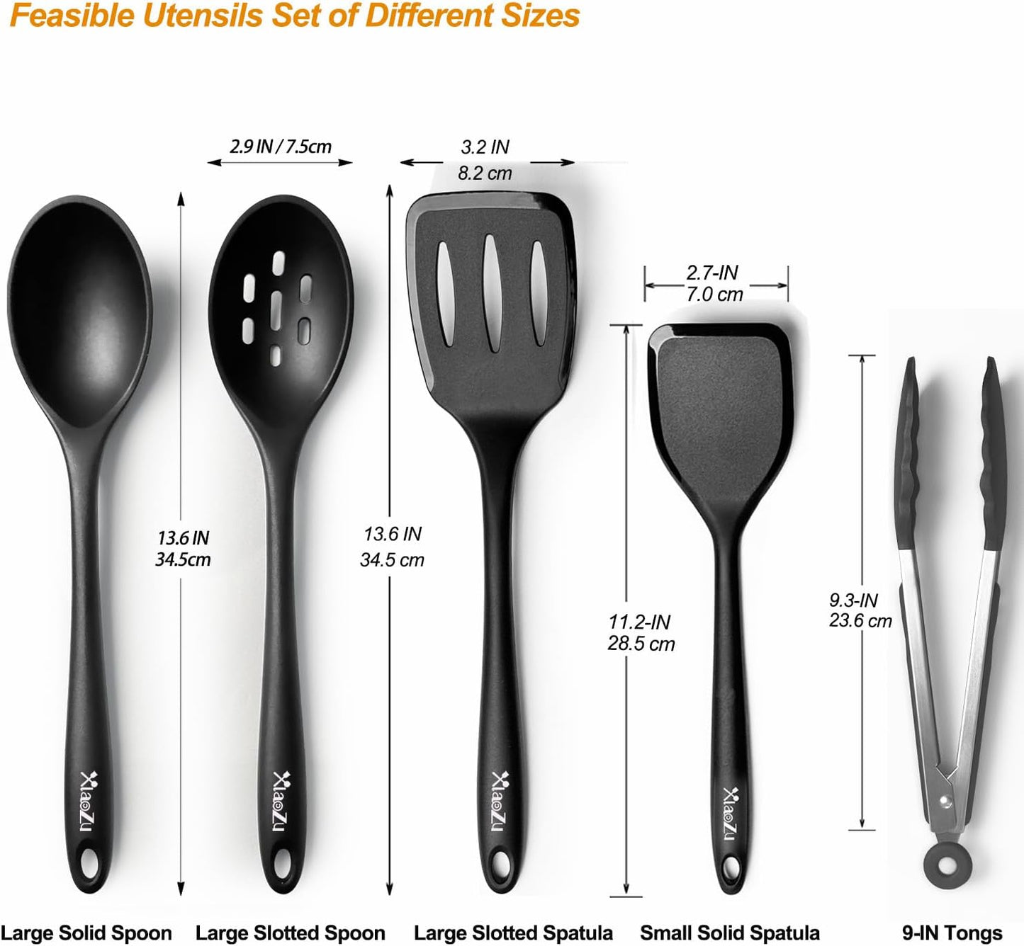 Silicone Cooking Utensils Set, Heat Resistant and large Non Stick Spatulas & Spoons for Kitchen, Ideal BPA Free Kitchen Turners for Frying, Mixing,Serving,Draining,Turning