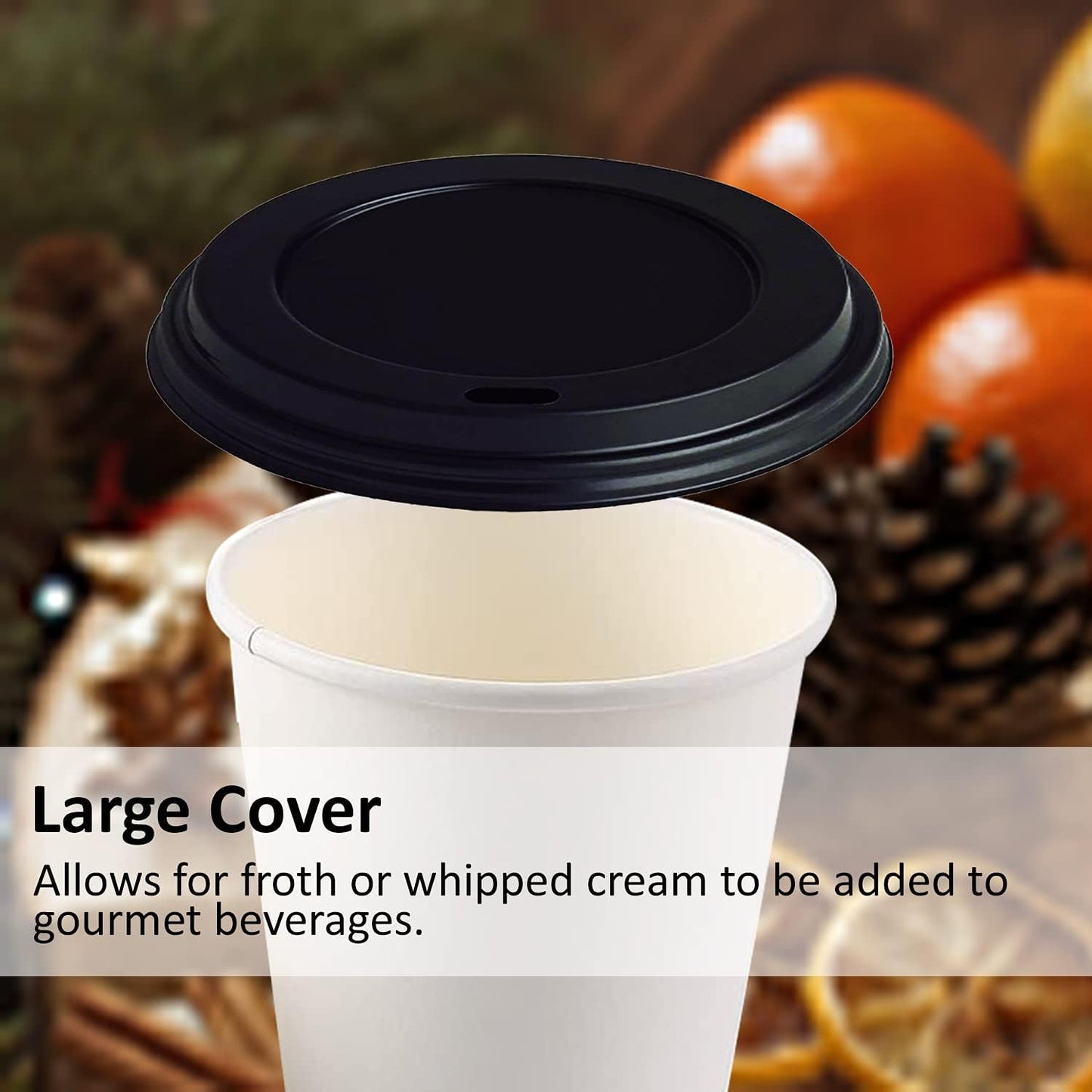 Smygoods Coffee Cup Lids, Dome Lid for 10/24 Ounce Cups, Paper cups, Black, 50 Count [No Cups Included]