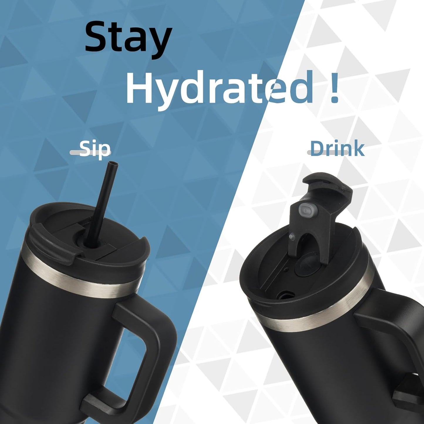 40 oz Tumbler with Handle and 2 Straws,2 in 1 Lid Insulated Water Bottle Stainless Steel Travel Coffee Mug,Black