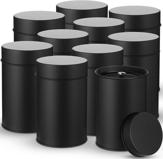 Zopeal 10 Pack Metal Tea Tin Canister with Airtight Double Lids 16 oz Round Tin Can with Lid Double Sealed Small Kitchen Container for Loose Tea Storage Coffee Sugar Candy Herbs and Spices