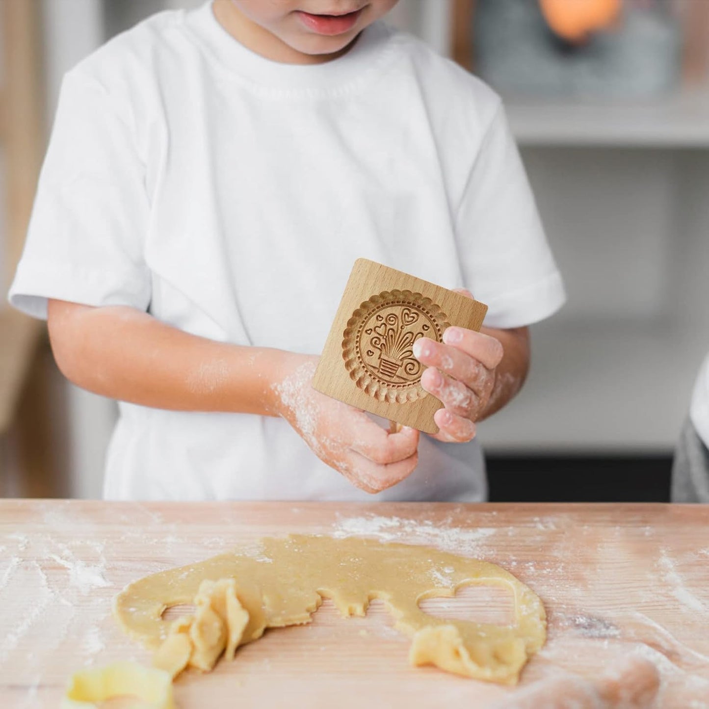 Wooden Cookie Biscuit Mold, 3D Baking Mold, Embossing Craft Decorating Baking Tool, Suitable for Halloween Thanksgiving Christmas Kitchen DIY (Flowerpot 10 * 10 * 2)