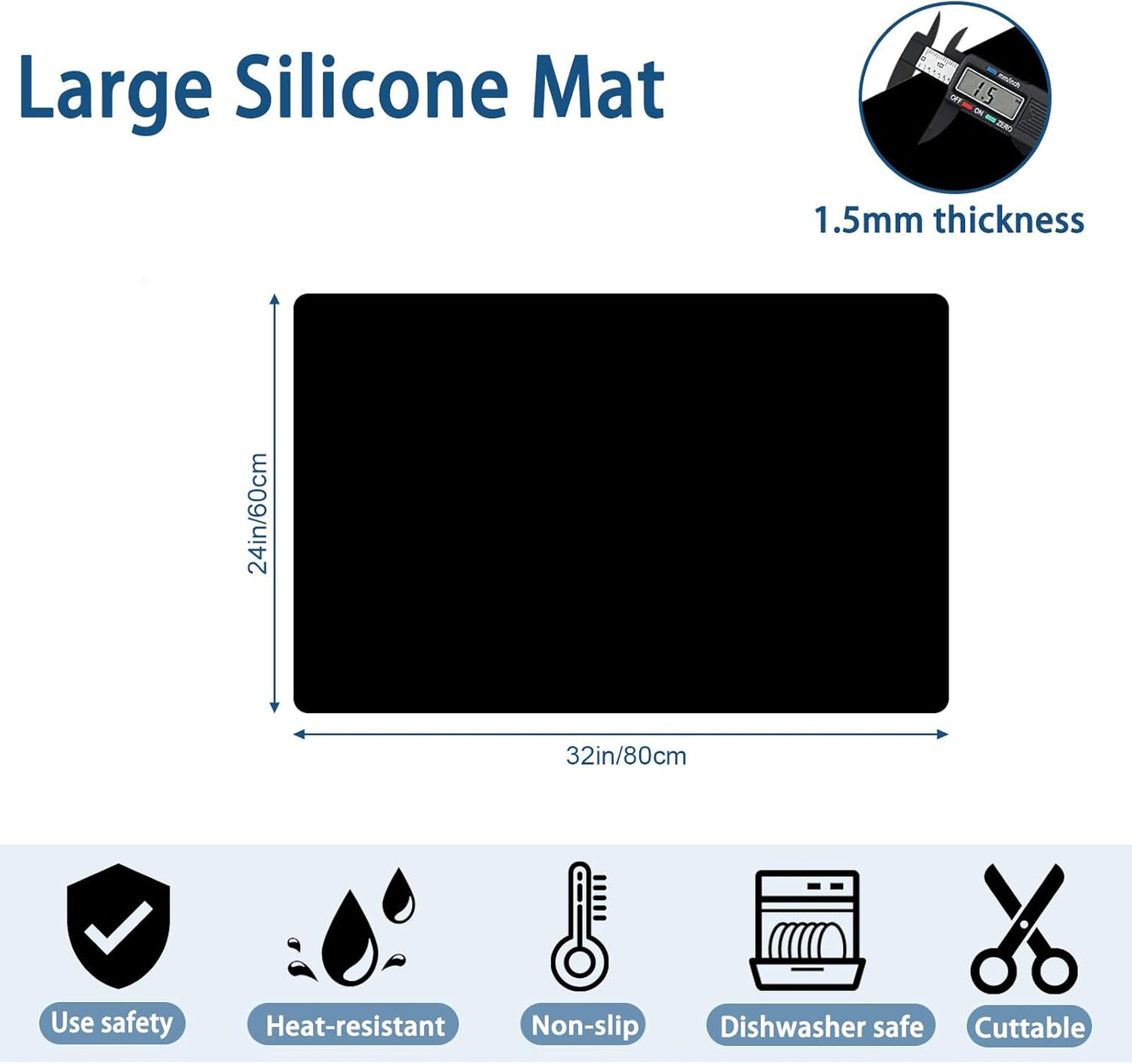 24"x32"(60cmx80cm) Silicone Mat for Kitchen Counter, Heat Resistant Non-Slip Countertop Protector, Waterproof Silicone Craft Mat for Kitchen Island, Light Gray