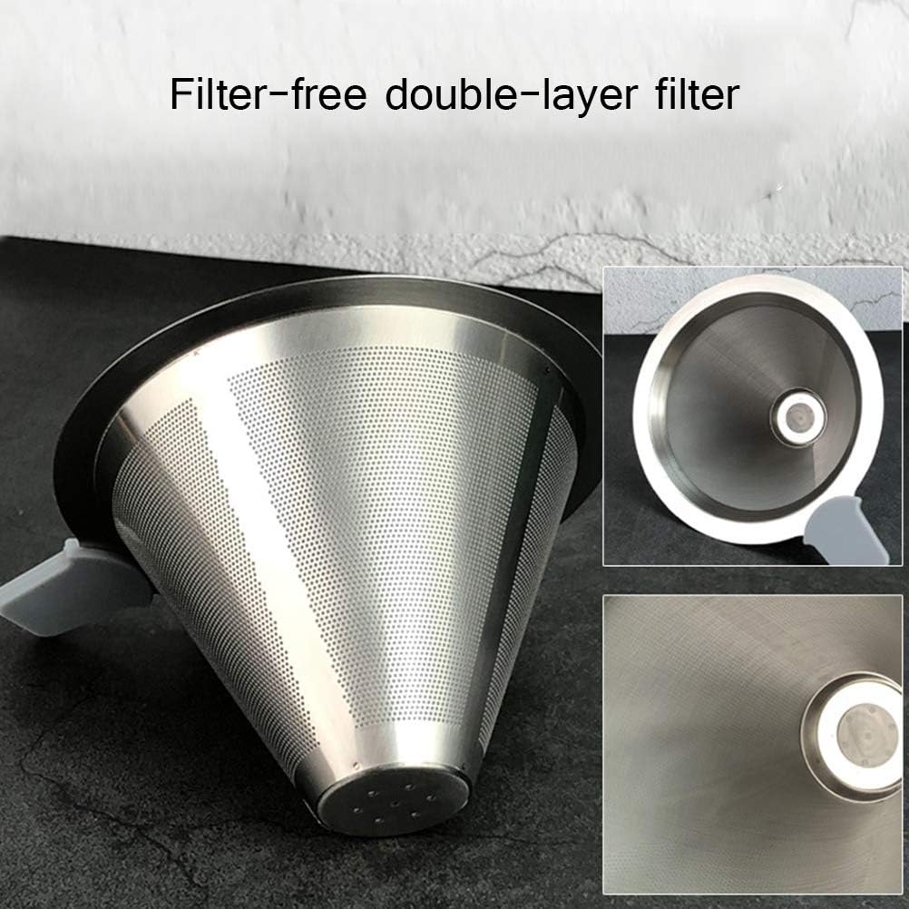 Stainless Steel Adjustable Pour Over Coffee Maker, Adjustable Stand, Double Layer Filter, Freestanding Drip Cone Brewer and Stand, Make Coffee Directly into Mug, Cup or