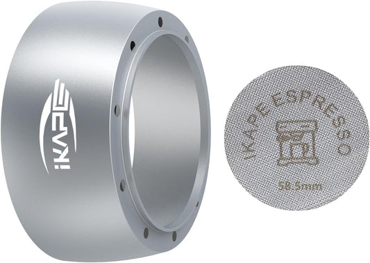 IKAPE Magnetic Dosing Funnel Set, 58MM Espresso Dosing Ring & Puck Screen Kit Compatible with 58MM Bottomless Portafilter - with 10 Small Magnet (Silver)