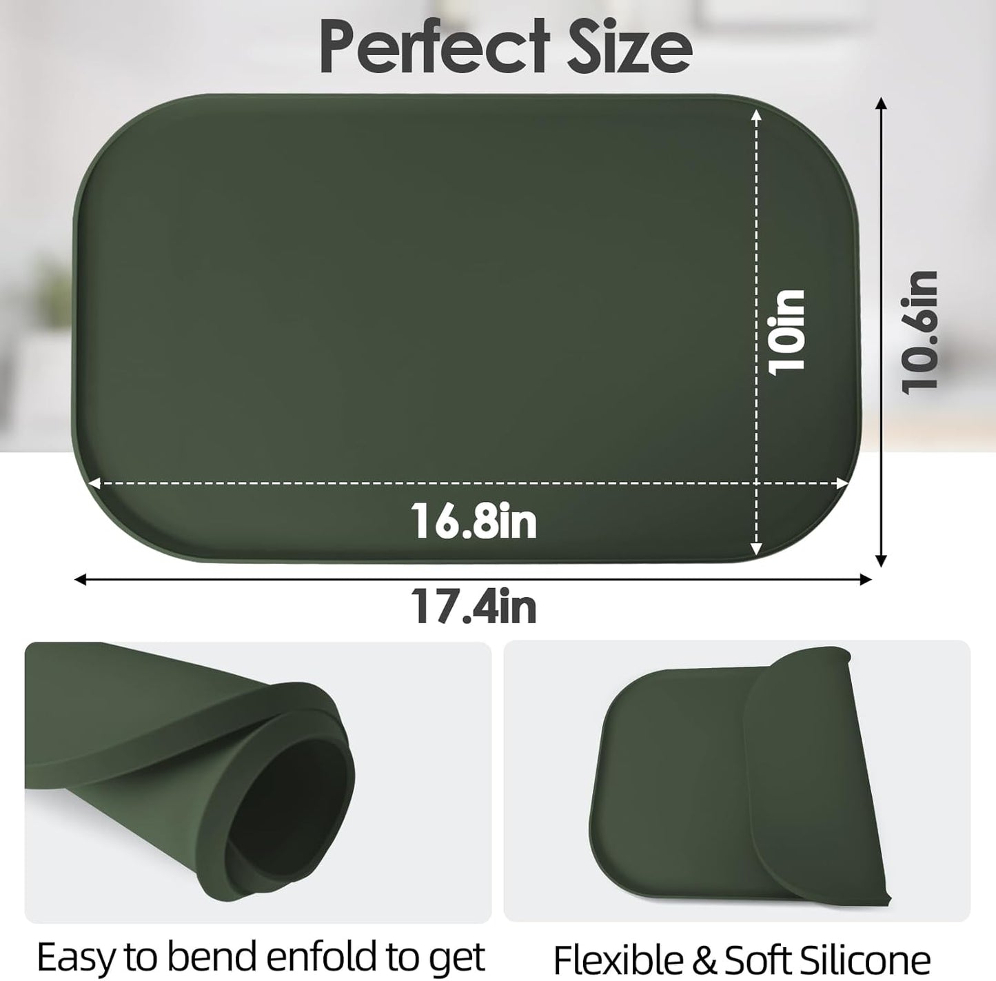 Silicone Coffee Maker Mat with Lip, 17.4'' x 10.6'' Heavy Duty Coffee Maker Mat for Countertops, Coffee Tray Fit Under Coffee Machine Appliance Automatic Machines Espresso Accessory, Dark Olive