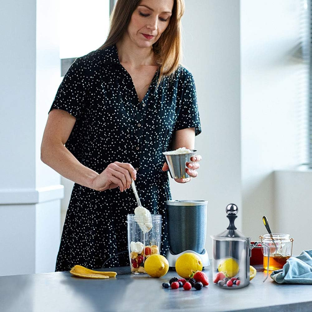 HAPTIME Manual Milk Frother Pitcher with Double Mesh Screen, Hand Frother with Pump for Cappuccino, Latte, and Coffee Foam,17-Ounce Capacity (500ml)