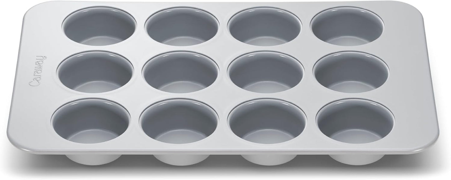 Caraway Non-Stick Ceramic 12-Cup Muffin Pan - Naturally Slick Ceramic Coating - Non-Toxic, PTFE & PFOA Free - Perfect for Cupcakes, Muffins, and More - Gray