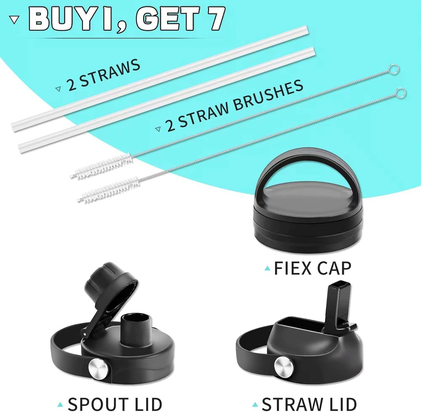 SENDESTAR 40oz Stainless Steel Water Bottle(Cold for 48 Hrs, Hot for 24 Hrs),Double Wall Vacuum Insulated Bottle with Straw Lid, Spout Lid and Flex Cap, Fit in Any Car Cup Holder,Black