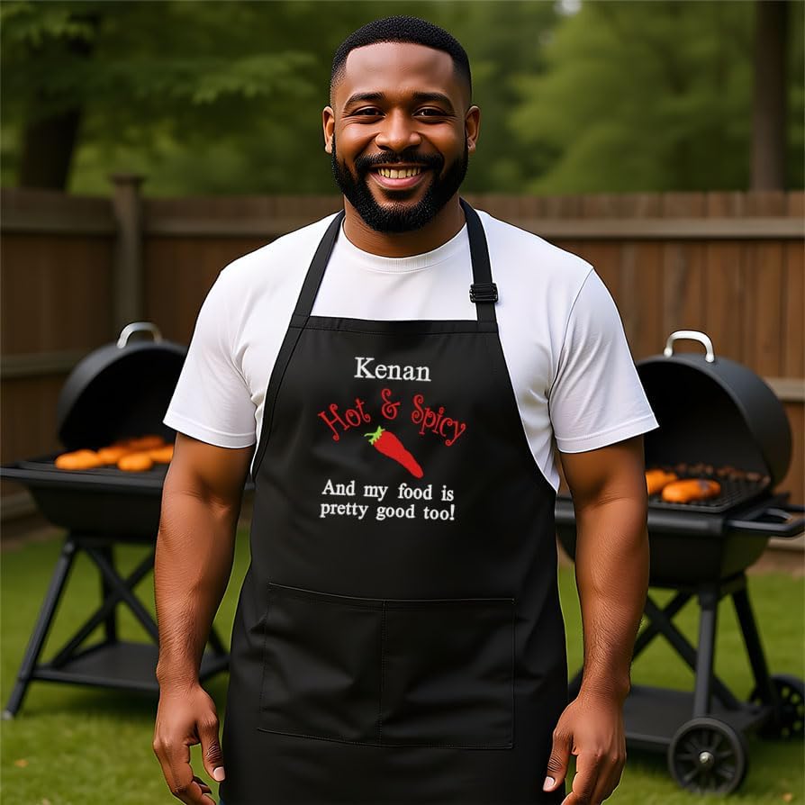 Personalized Chef Apron for Men, Custom Embroidered Design, Professional Kitchen Cooking BBQ Grilling for Dad, Decorated in USA