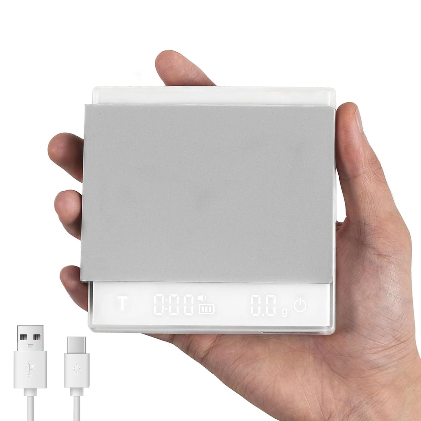 MHW-3BOMBER Mini Coffee Scale with Auto Timing,Electronic Espresso Scale,Type-C Rechargeable Coffee Weight Scale,Tare Function,g/oz,LED Display,Digital Scale for Coffee/Kitchen,White ES6034W-OS