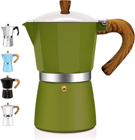 6 Cup Aluminum Espresso Stovetop Moka Pot Express Coffee Maker Percolator Italian Classic Mocha Coffee Machine for Italian and Cuban Cafe Brewing for Home & Camping 300ml 10oz