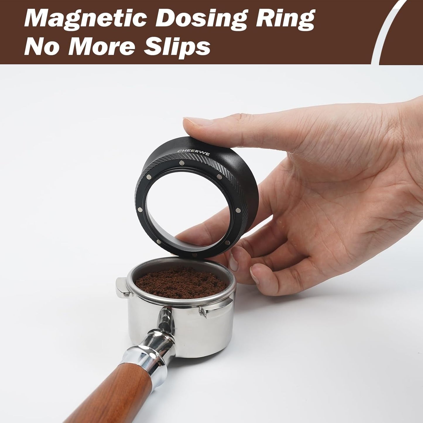 58mm Magnetic Espresso Dosing Funnel, Espresso Coffee Dosing Ring, 25mm Anodized Aluminum Dosing Funnel with 8 Magnets Compatible with 58mm Portafilter
