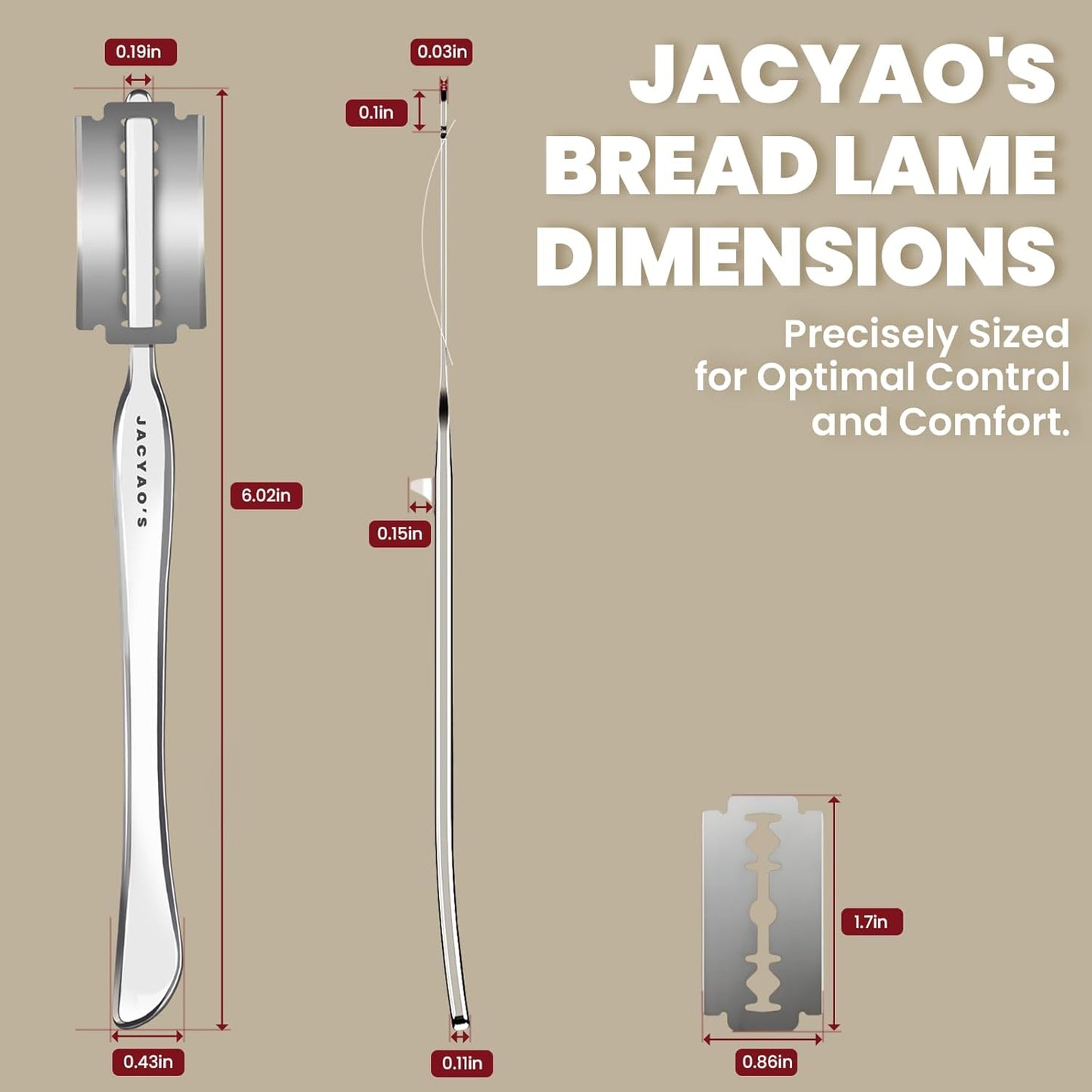 JACYAO'S Bread Lame, Sourdough Scoring Tool Made From 304 Stainless Steel, Professional Bread Scoring Tool with 10 Razor Blades and Metal Storage Box