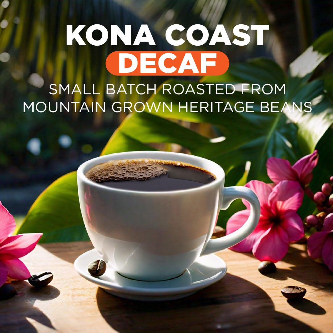 Maud's Decaf Kona Coffee Pods, 18 ct, Decaffeinated Medium Roast Coffee in Recyclable Single Serve Pods – 100% Arabica Coffee, Compatible with Keurig K Cups Maker
