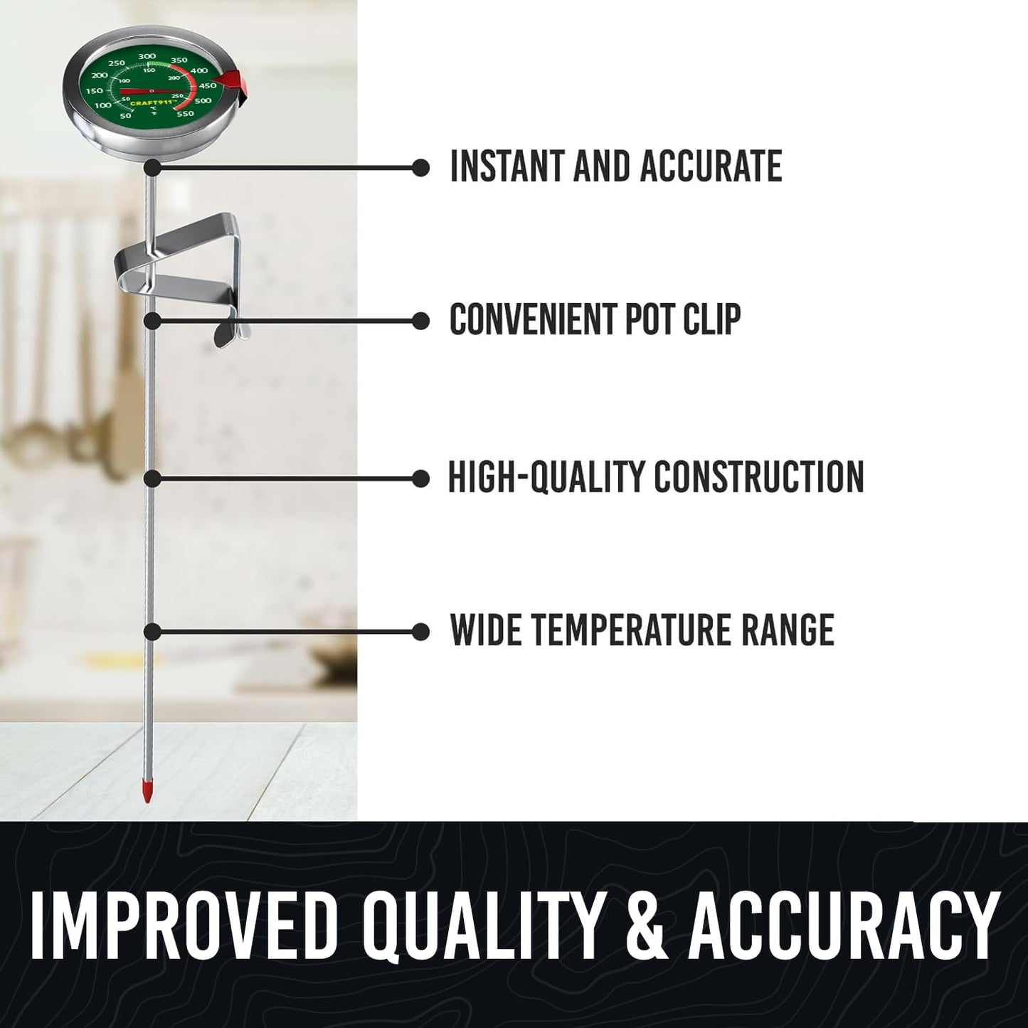 Candy Thermometer with Pot Clip - Deep Fry Oil Thermometer for Frying and Candle Making - Green