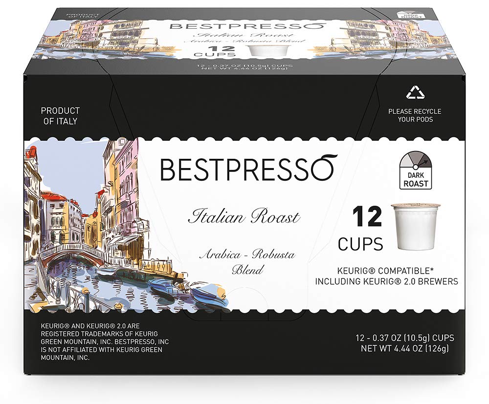 Bestpresso Coffee, Italian Roast Single Serve K-Cup Pods, Dark Roast, 96 Count (Compatible With 2.0 Keurig Brewers) 8 Packs Of 12 Cups